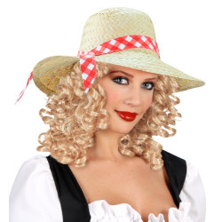 Slamený klobúk s červenou stuhou pre ženy